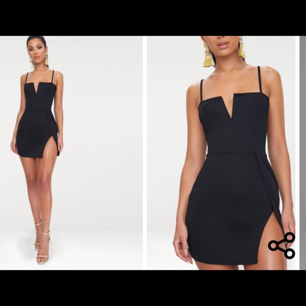PrettyLittleThing Black Extreme Thigh Slit Dress